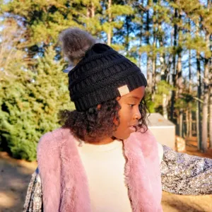 Kid's CC Beanie Hats with Fur Pom-Pom