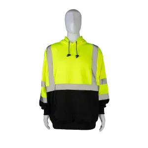 LBPUHSW-C3 ANSI 107-2020 Class 3 High-Vis LIME/Black Bottom Two Tone Pullover Hooded Sweatshirt