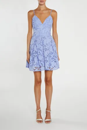 Lexie Cornflower-Blue Cutwork Lace Strappy Skater Mini-Dress