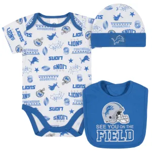 Lions Baby Boys 3-Piece Bodysuit, Bib, and Cap Set