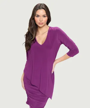 Long Sleeve V Neck Jersey Dress | Orchid, Burgundy