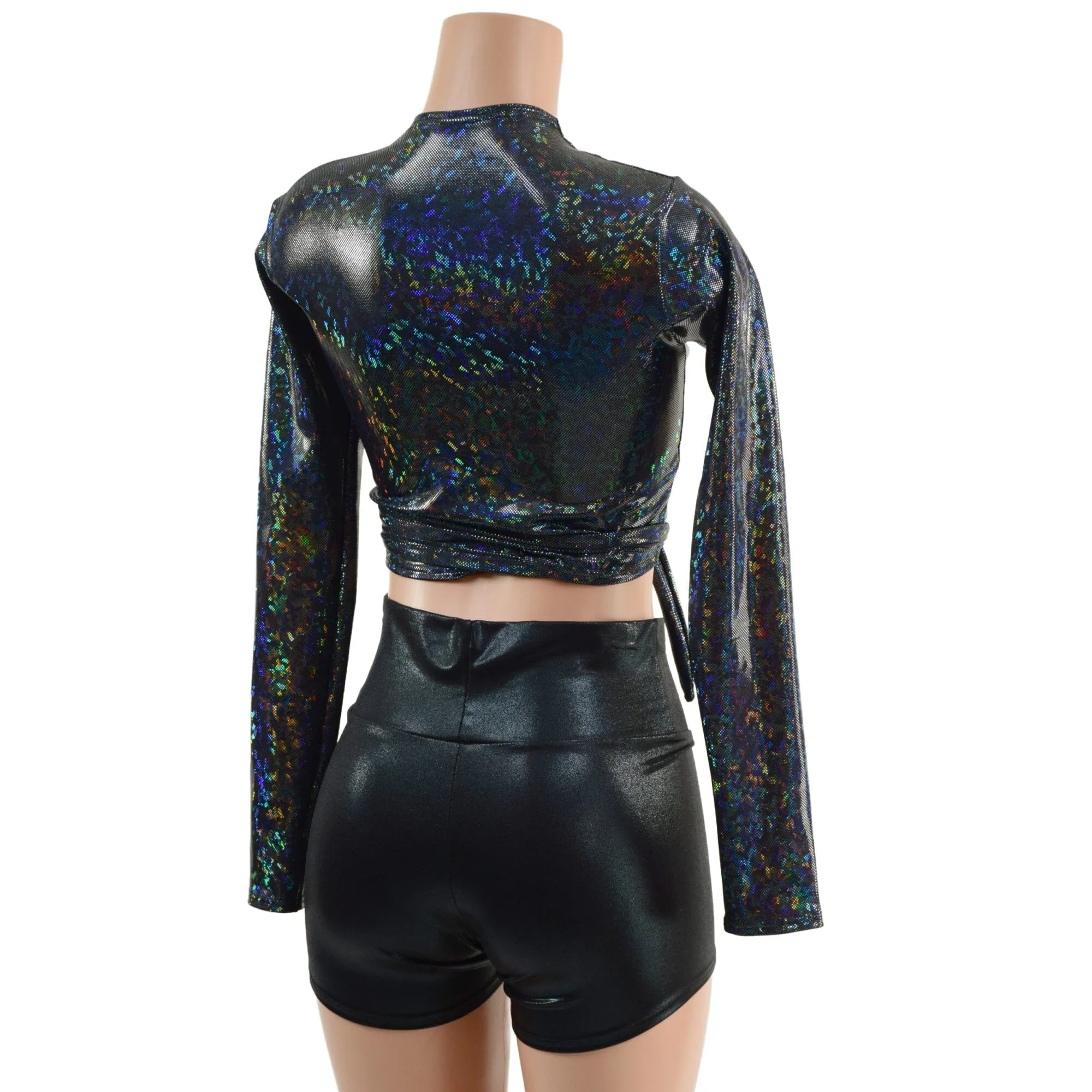 Long Sleeve Wrap and Tie Top in Black Kaleidoscope (Top Only)