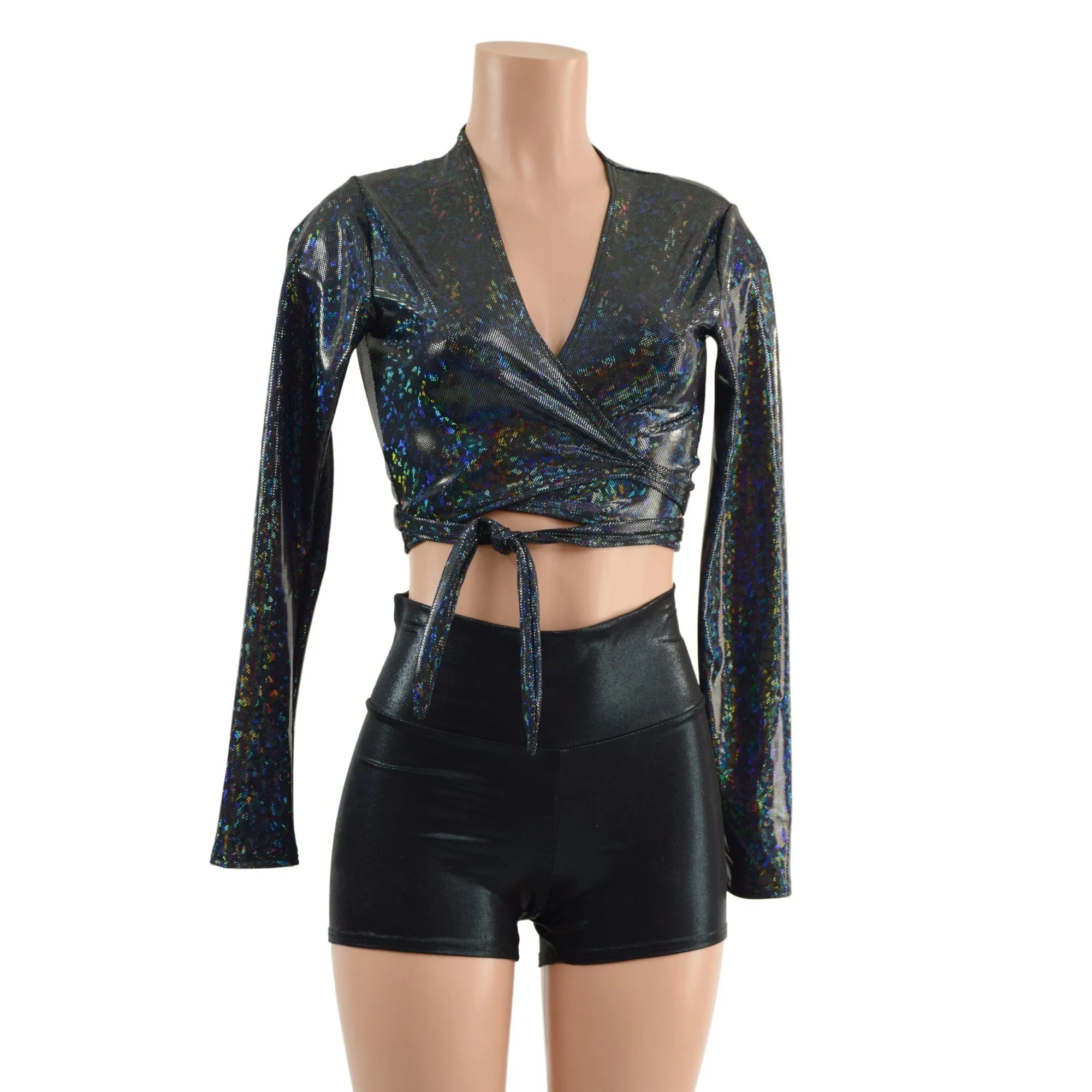 Long Sleeve Wrap and Tie Top in Black Kaleidoscope (Top Only)