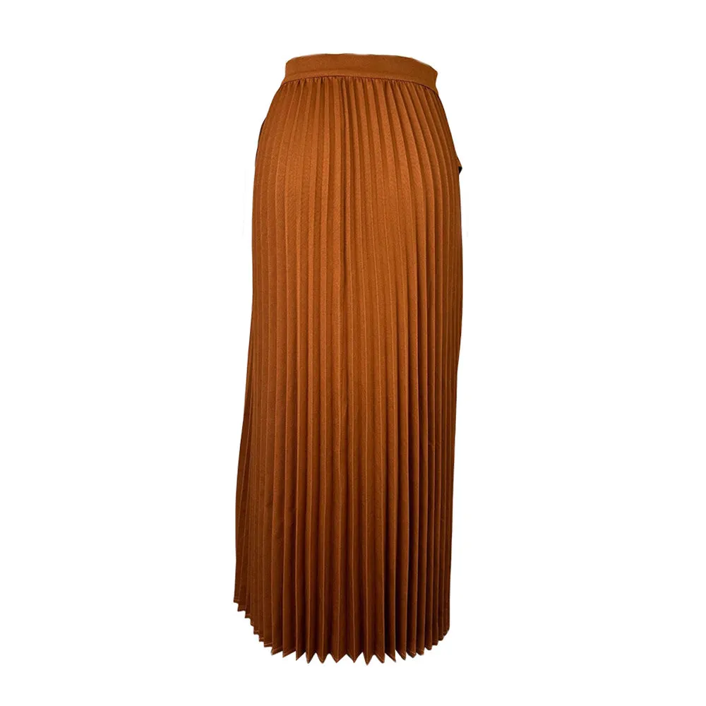 MALYBGG High Waist Belt Big Swing Pleated Long Maxi Skirt 7493LY