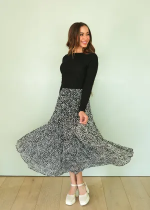 Maya Pleated Black Cheetah Print Midi Skirt