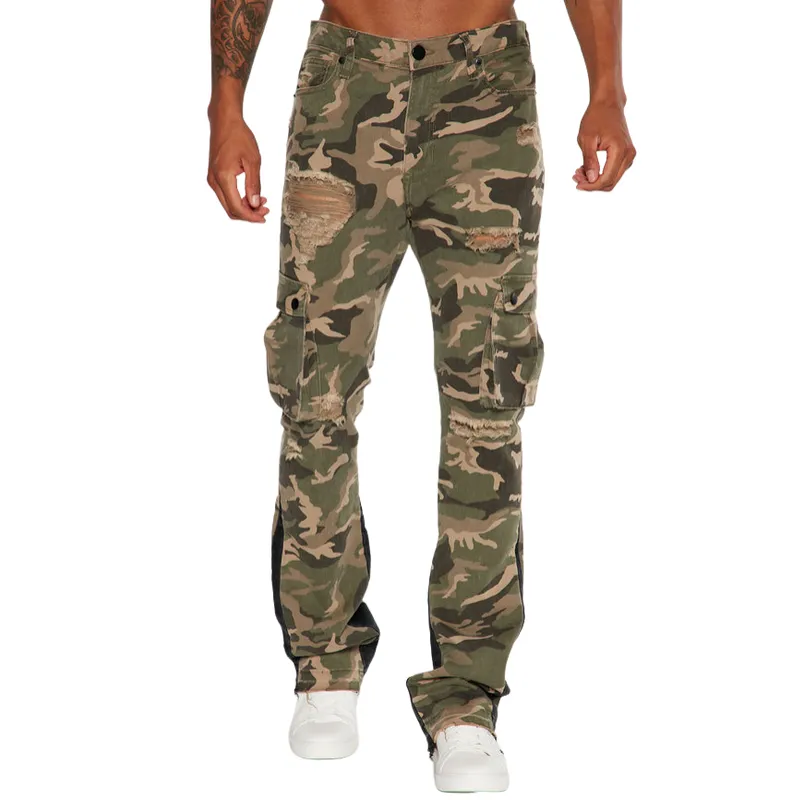 Men's Casual Versatile Multi-Pocket Distressed Camouflage Cargo Pants 63787992F