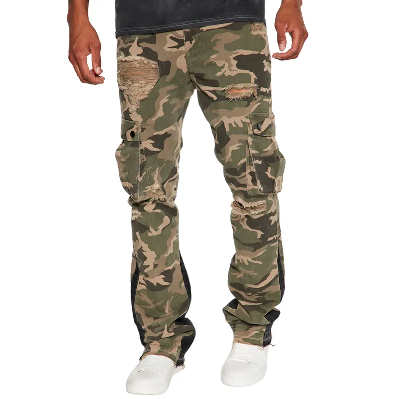 Men's Casual Versatile Multi-Pocket Distressed Camouflage Cargo Pants 63787992F