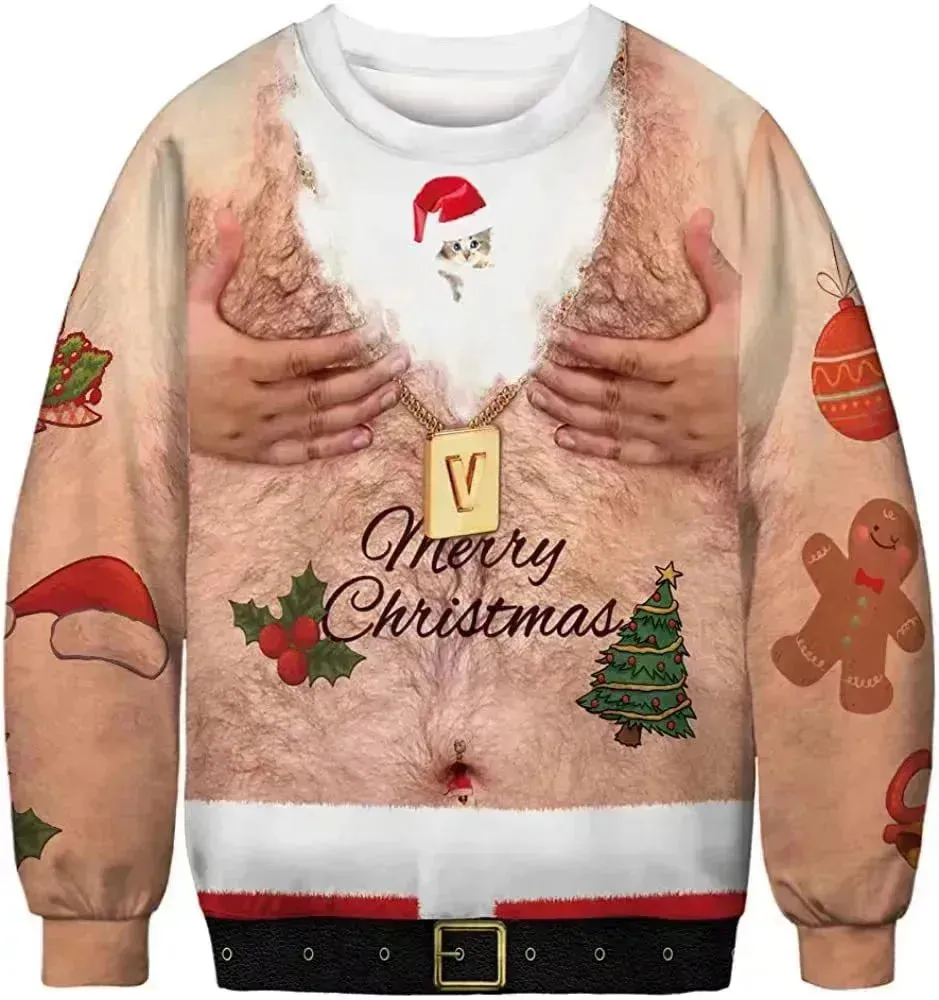 Men's Fashion 3D Digital Printed Round Neck Christmas  Sweatshirt