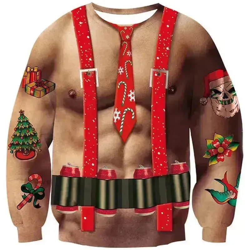 Men's Fashion 3D Digital Printed Round Neck Christmas  Sweatshirt