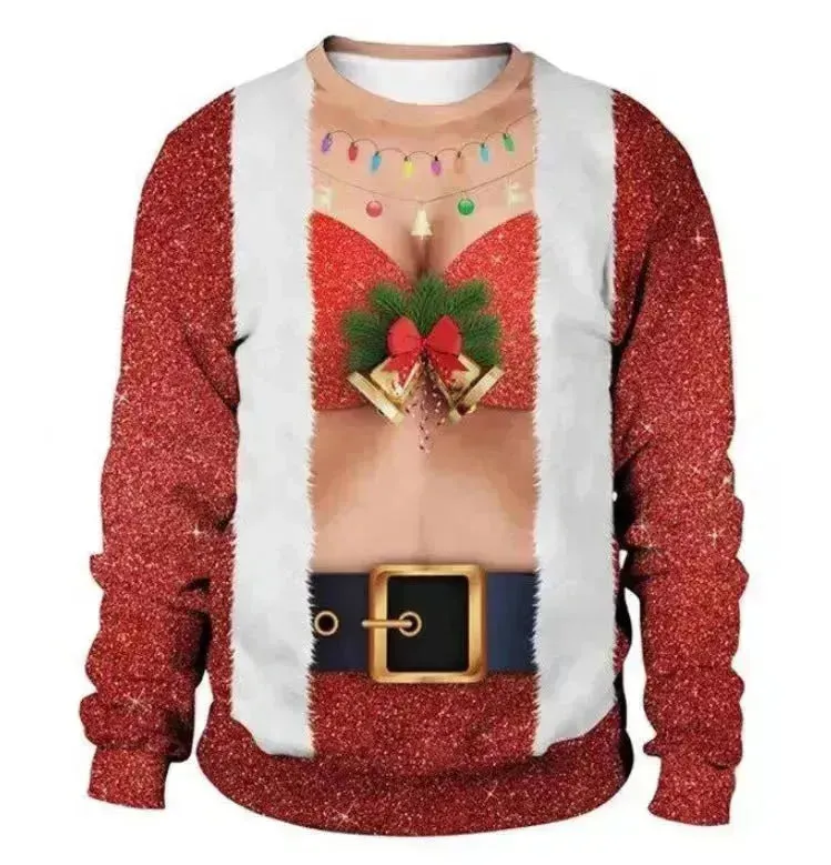 Men's Fashion 3D Digital Printed Round Neck Christmas  Sweatshirt