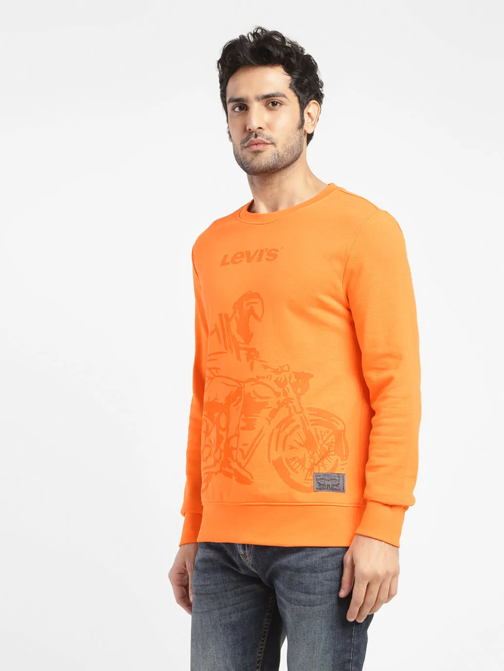 Men's Graphic Print Crew Neck Sweatshirt Orange