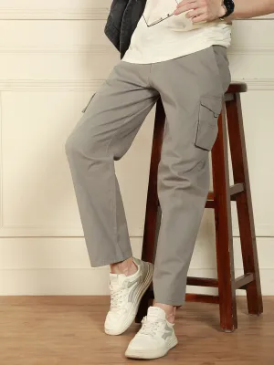 Men's Mid Grey Relaxed Fit Solid Cotton Lycra Stretchable Trousers