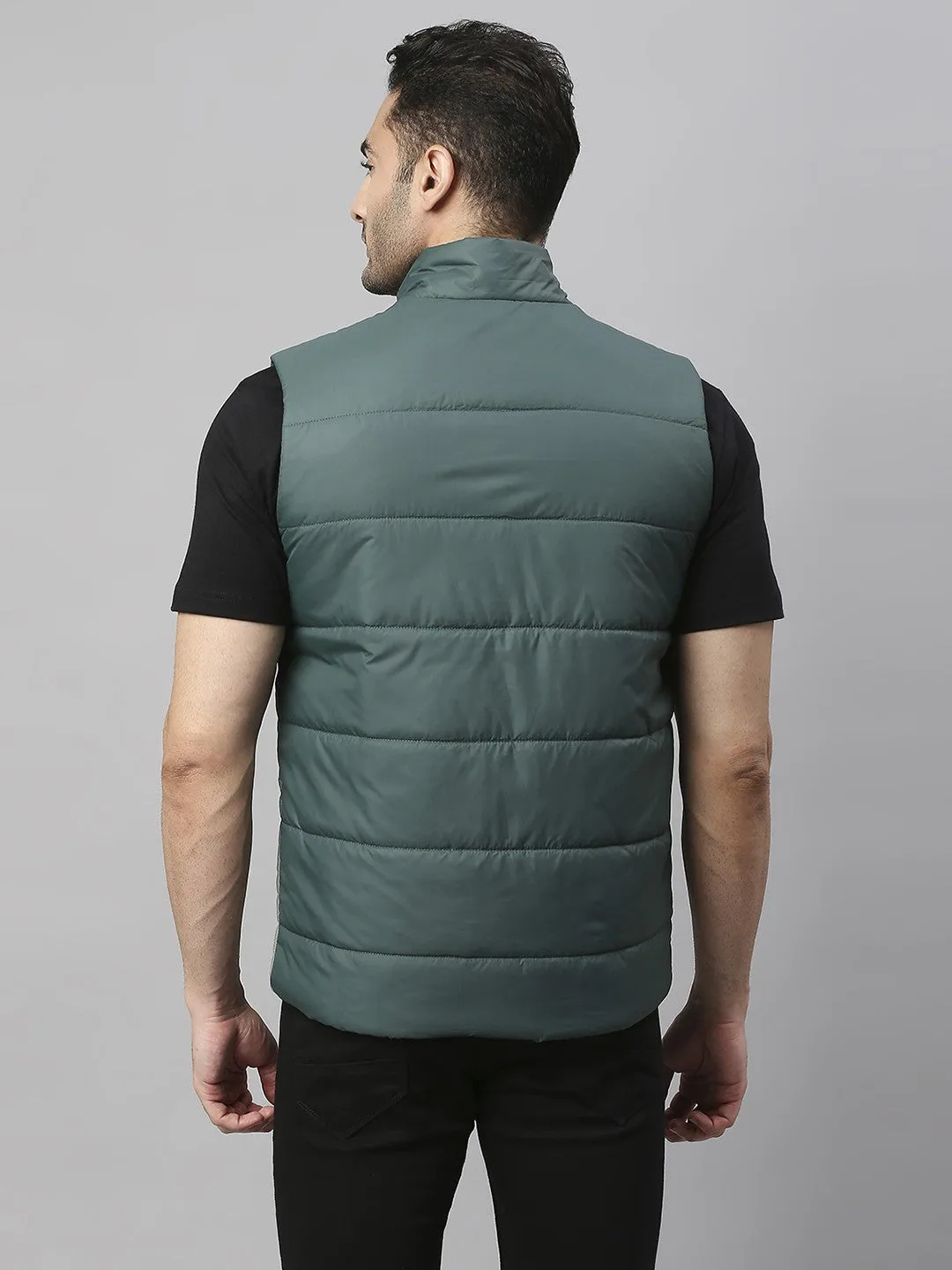 Mens Sleeve Less Jacket - Lightweight Casual Winterwear  (M Green)