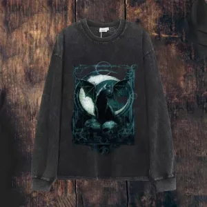 Mens Vintage Bat Cat Print Sweatshirt