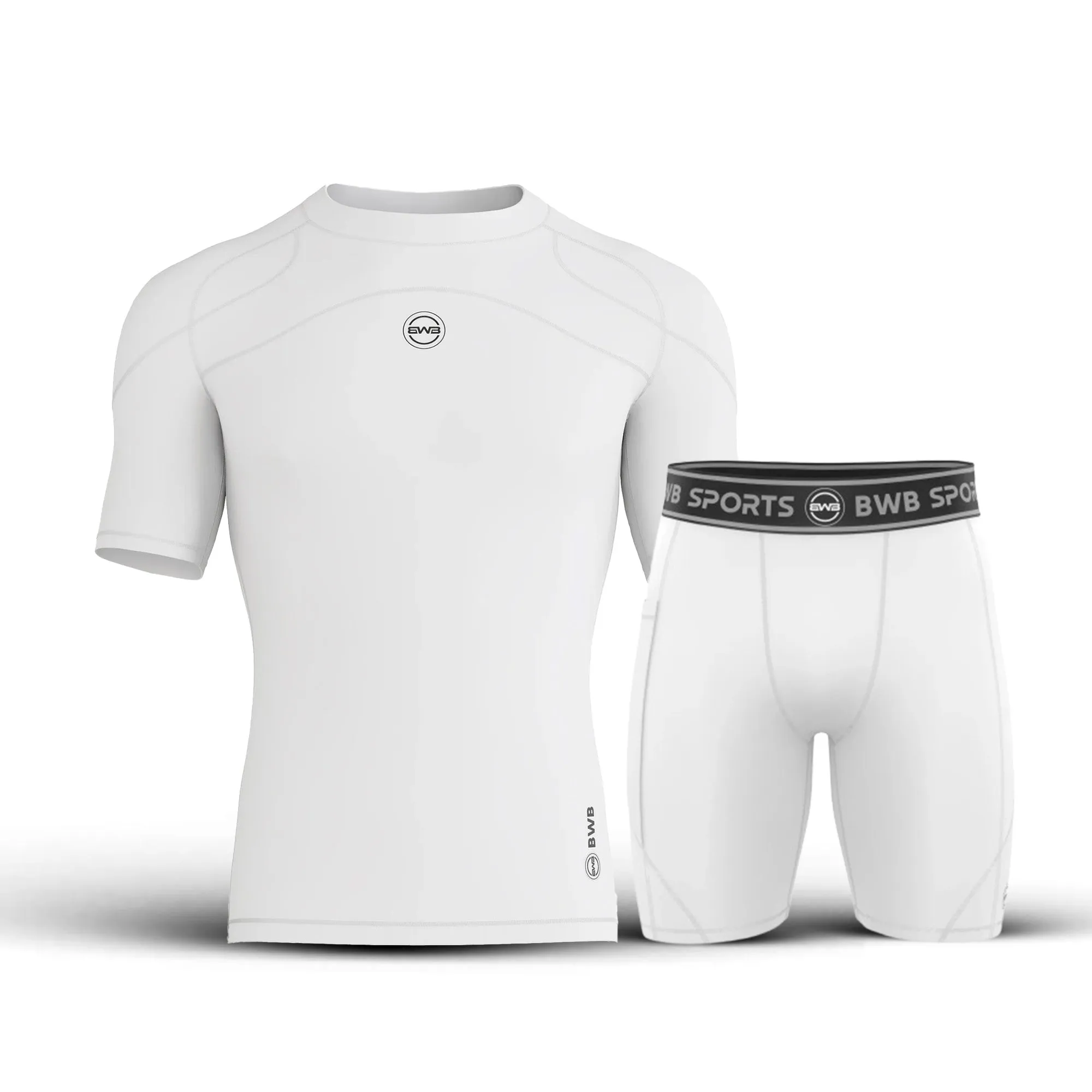 Men's White Short Sleeve Baselayer Compression Shirt & Shorts Set