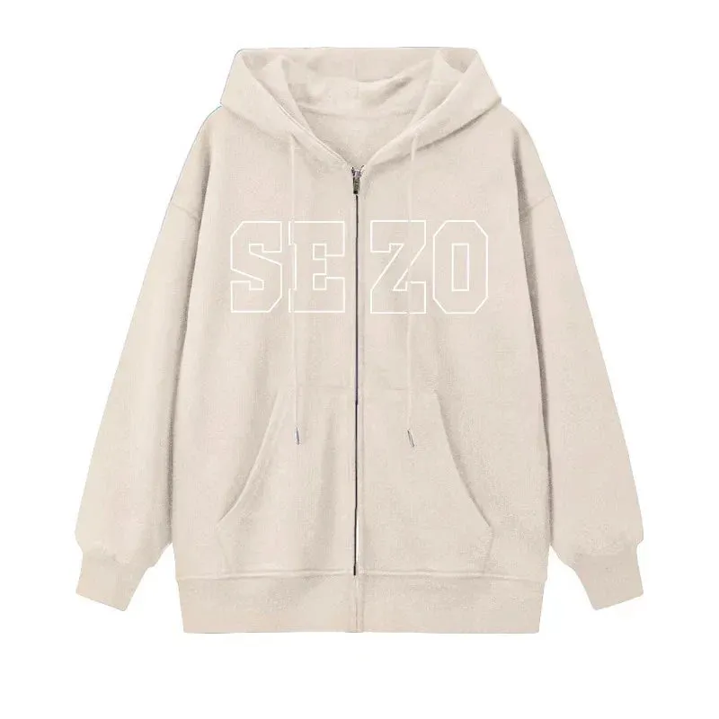 Metaversmall Classic Chic Hooded Drawstring Female Hoodies Fashion Basic Letter Print Pocket Simple Casual Loose Street Women Hoodies