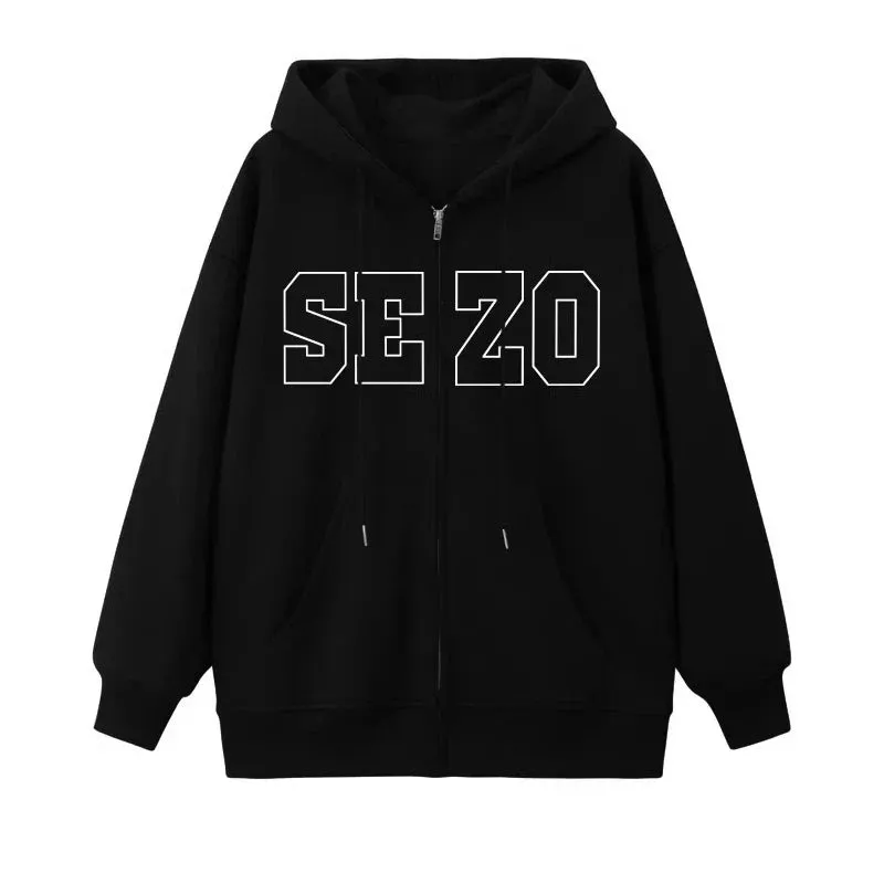 Metaversmall Classic Chic Hooded Drawstring Female Hoodies Fashion Basic Letter Print Pocket Simple Casual Loose Street Women Hoodies