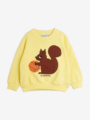 Mini Rodini Kids Squirrel Chenille Embroidered Sweatshirt in Yellow