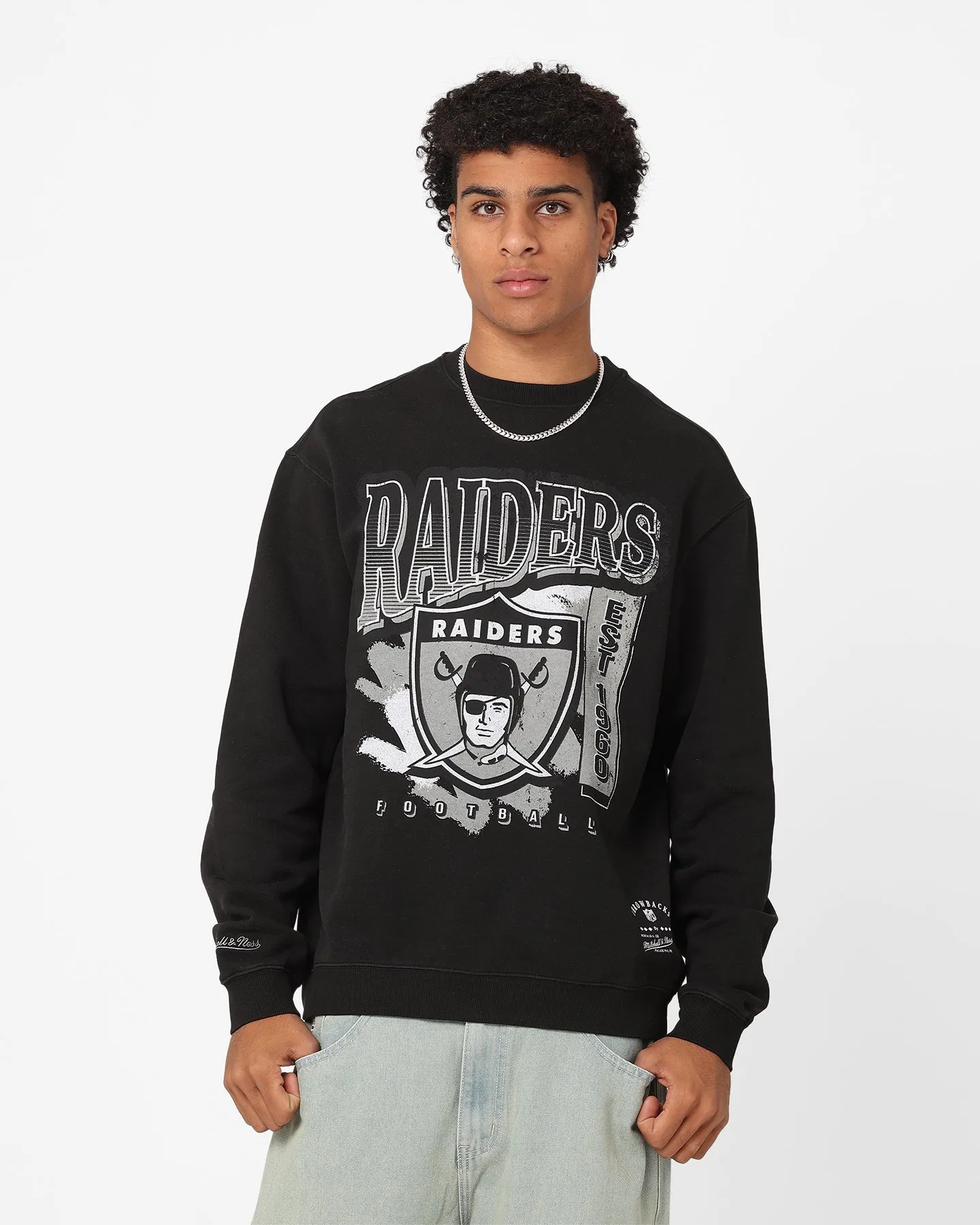 Mitchell & Ness Oakland Raiders Paintbrush Crewneck Faded Black