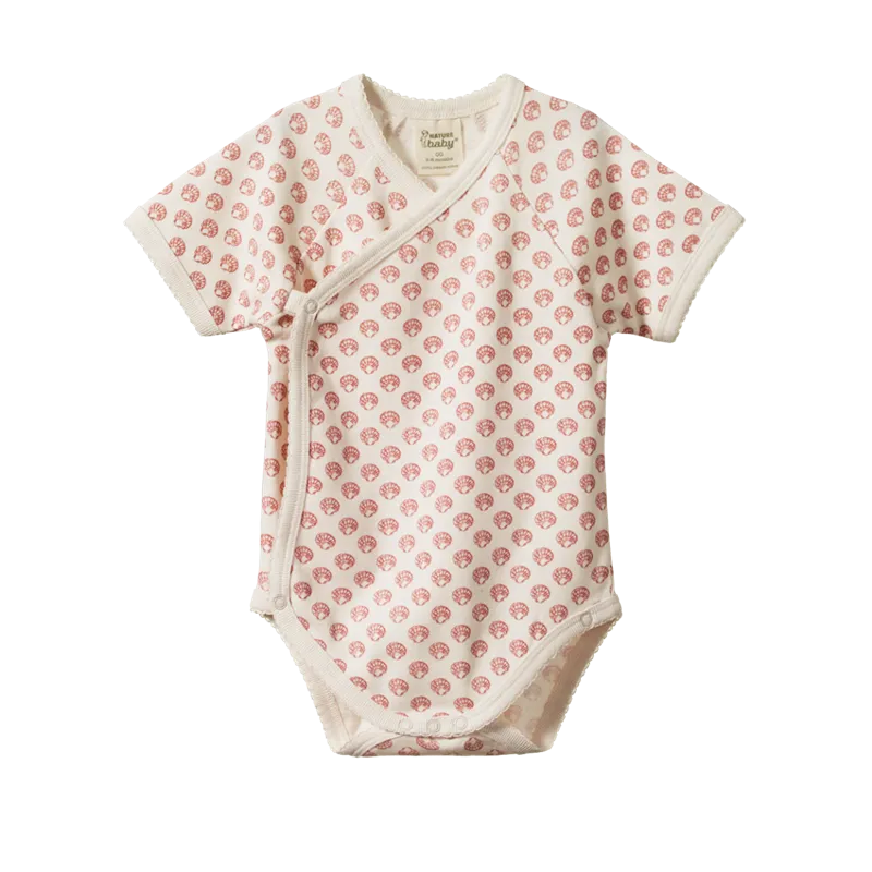 Nature Baby - Short Sleeved Kimono Bodysuit - Scallop Shell Print