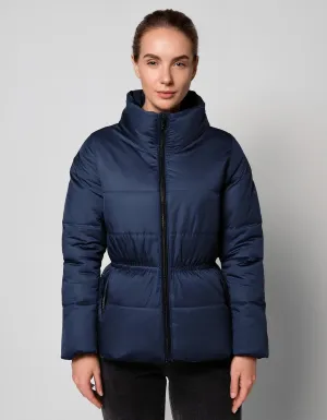 Navy Belted Puffer Jacket Coat