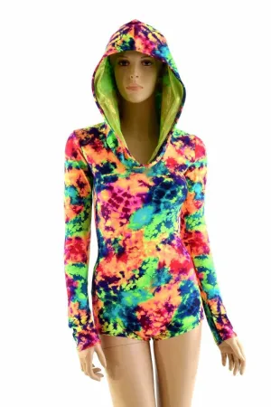 Neon Acid Splash Hoodie Romper