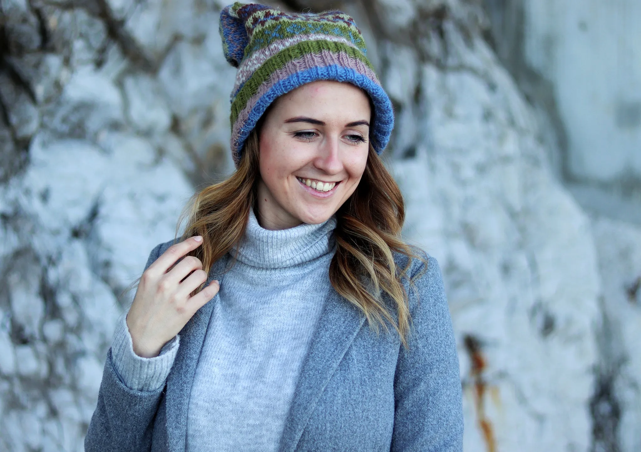 Olive Green Woolen Winter Sherpa Pom Pom Beanie