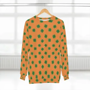 Orange St. Patty's Day Sweatshirt, Orange St. Patrick's Day Green Clover Print Unisex Couple's Sweatshirt- Made in USA