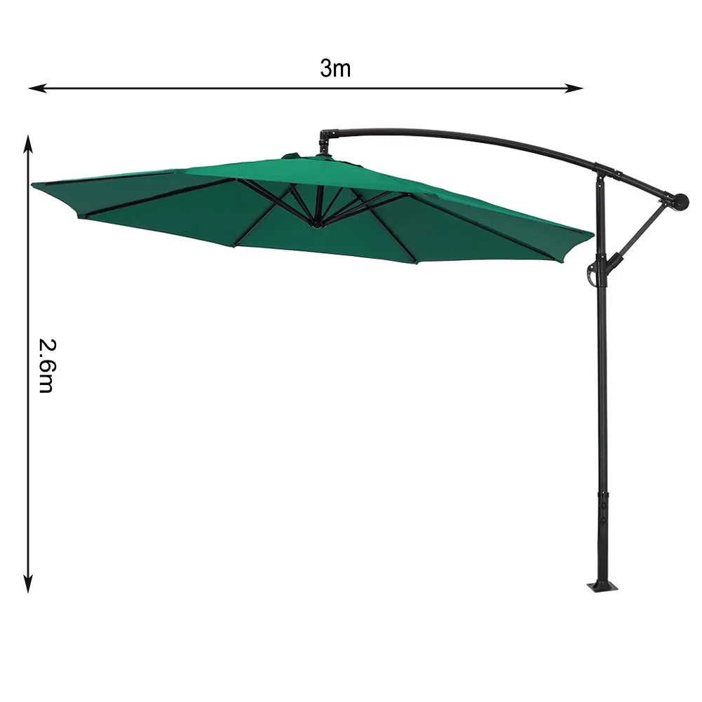 Outdoor Large 3M Cantilever Parasol Green