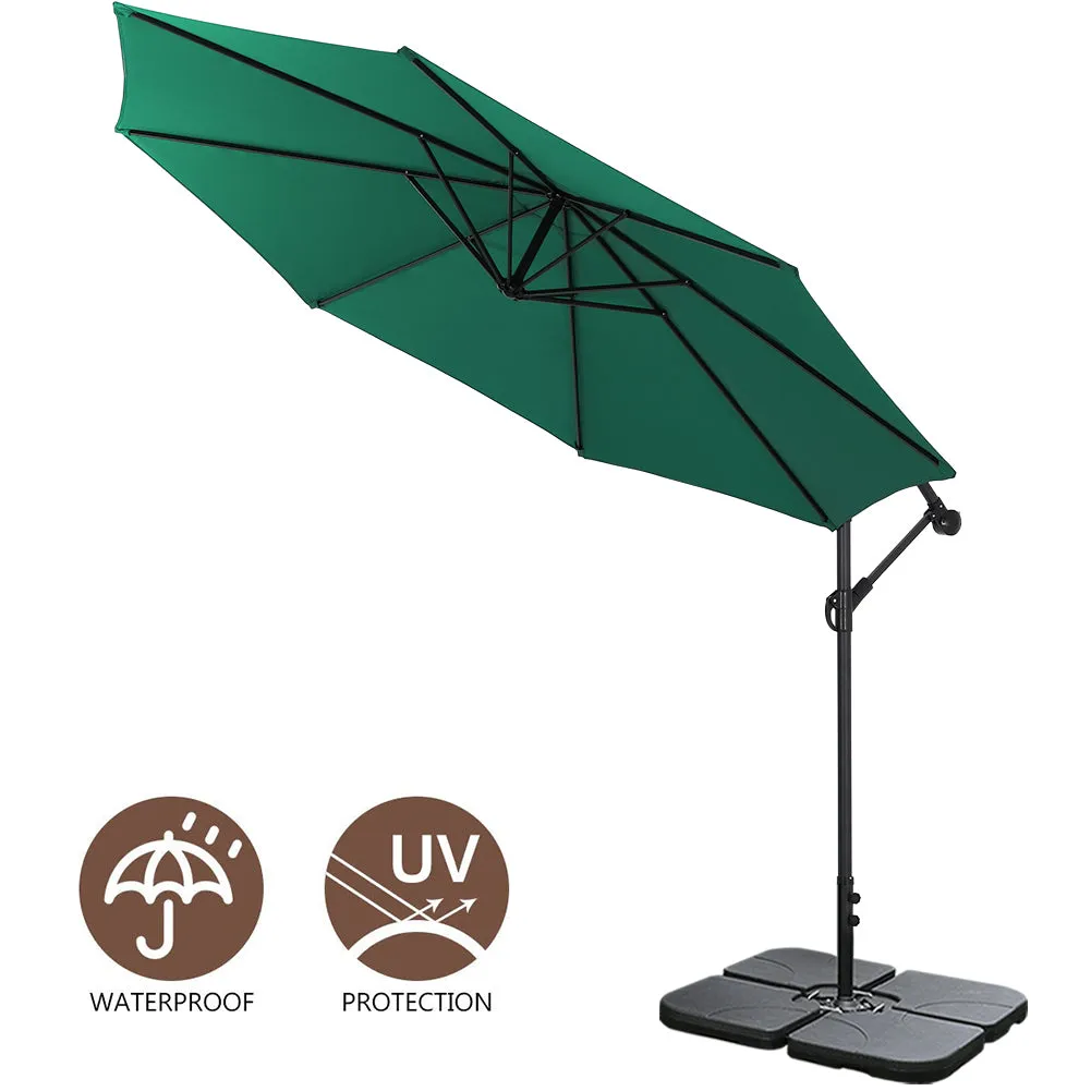 Outdoor Large 3M Cantilever Parasol Green