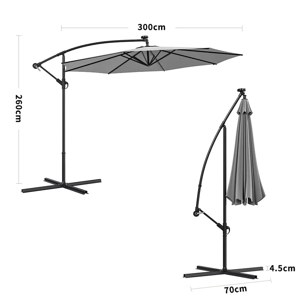 Outdoor Large 3M Cantilever Parasol Light Grey