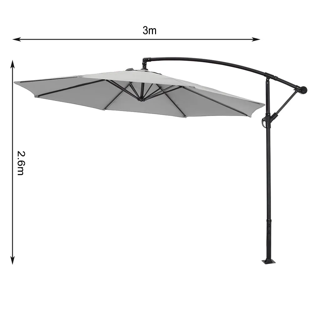 Outdoor Large 3M Cantilever Parasol Light Grey