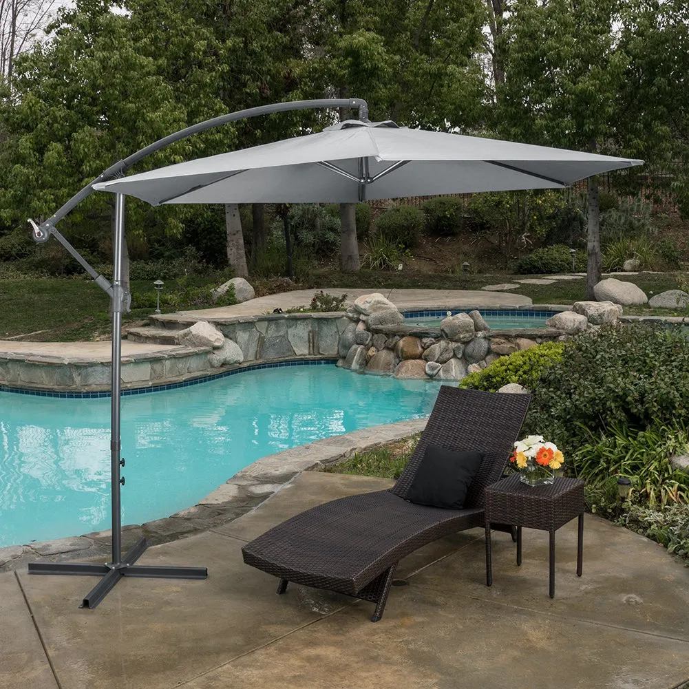 Outdoor Large 3M Cantilever Parasol Light Grey