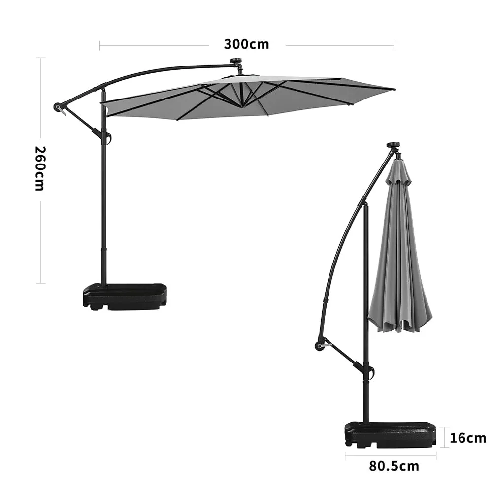 Outdoor Large 3M Cantilever Parasol Light Grey