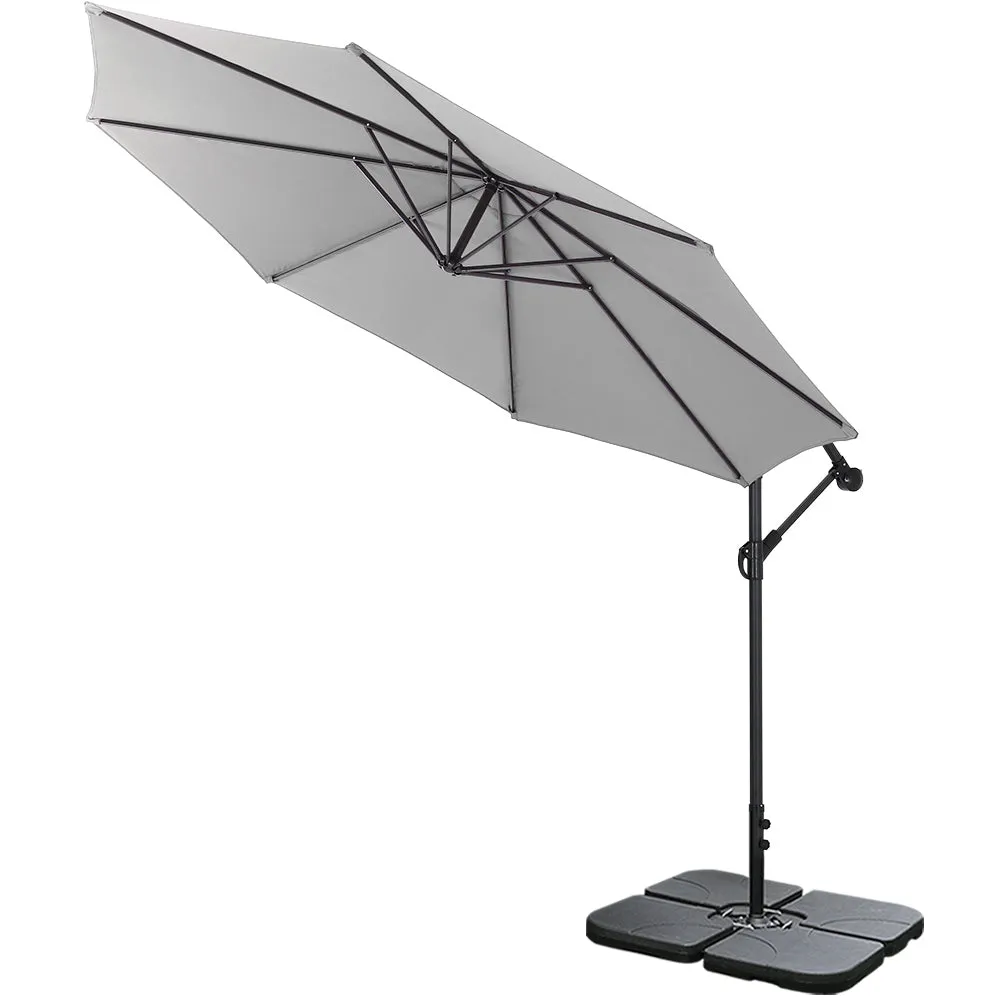 Outdoor Large 3M Cantilever Parasol Light Grey