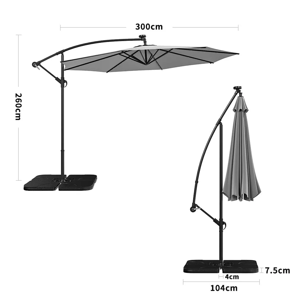 Outdoor Large 3M Cantilever Parasol Light Grey