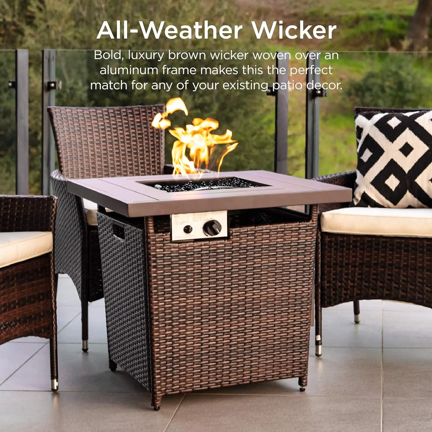 Outdoor Wicker Patio Propane Firepit