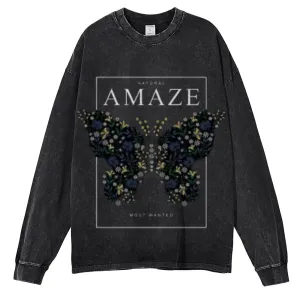 Oversized Vintage Washed Amaze Butterfly Graphic Sweatshirt