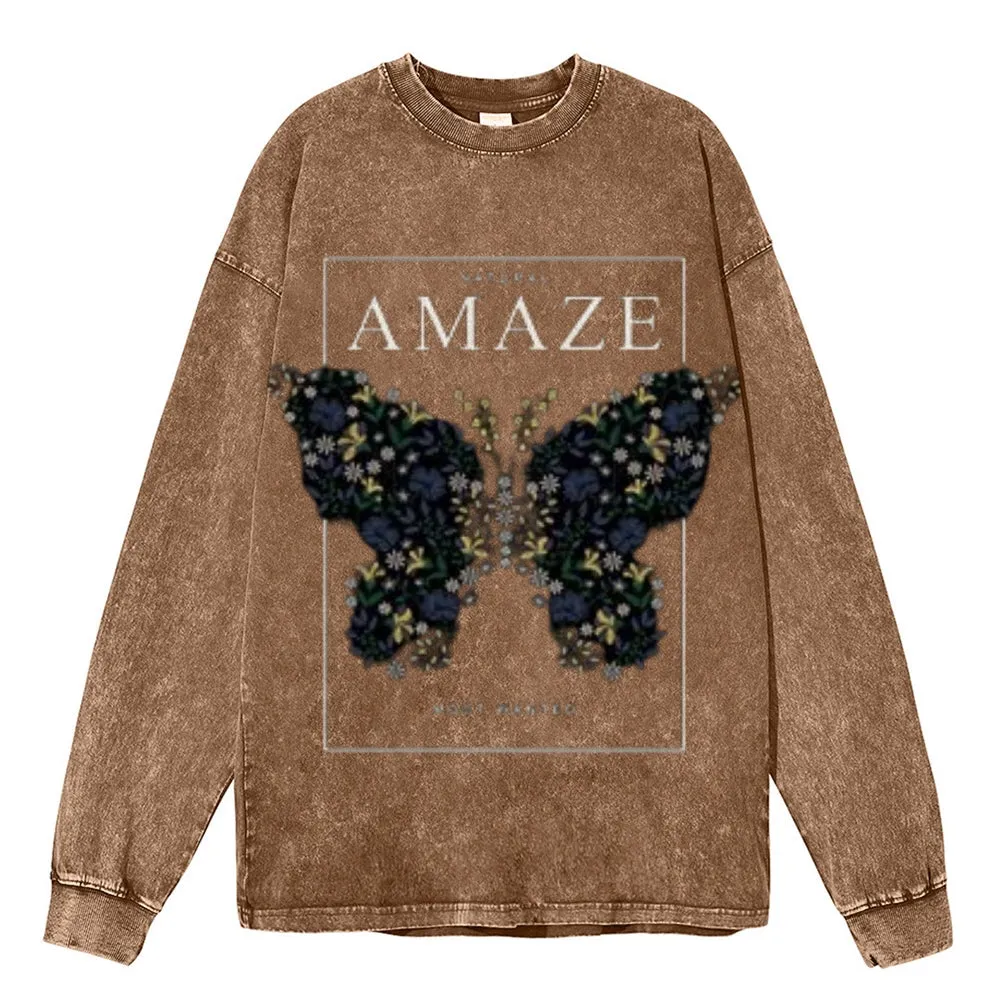 Oversized Vintage Washed Amaze Butterfly Graphic Sweatshirt