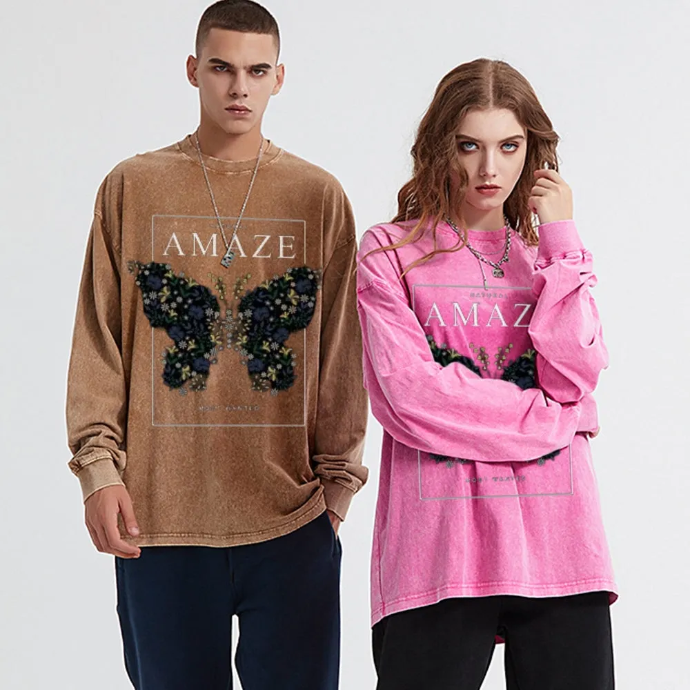 Oversized Vintage Washed Amaze Butterfly Graphic Sweatshirt