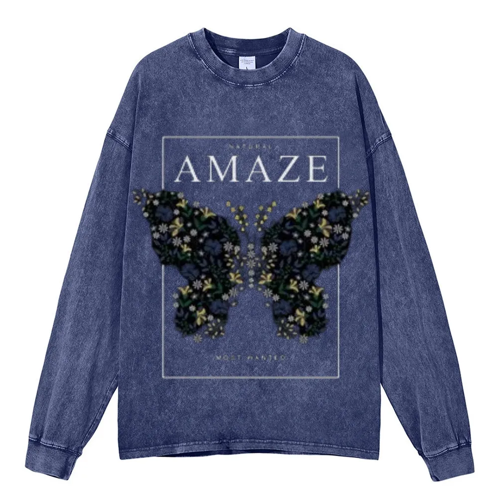 Oversized Vintage Washed Amaze Butterfly Graphic Sweatshirt