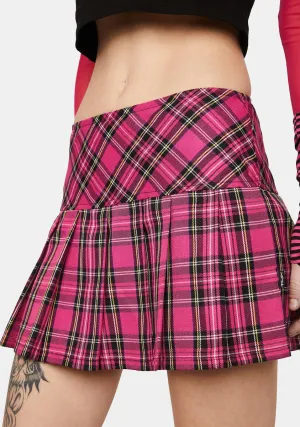 Pink Plaid Pleated Mini Skirt