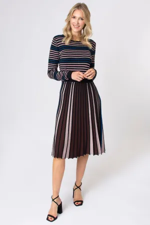 Pleated Skirt Stripe Knitted Dress