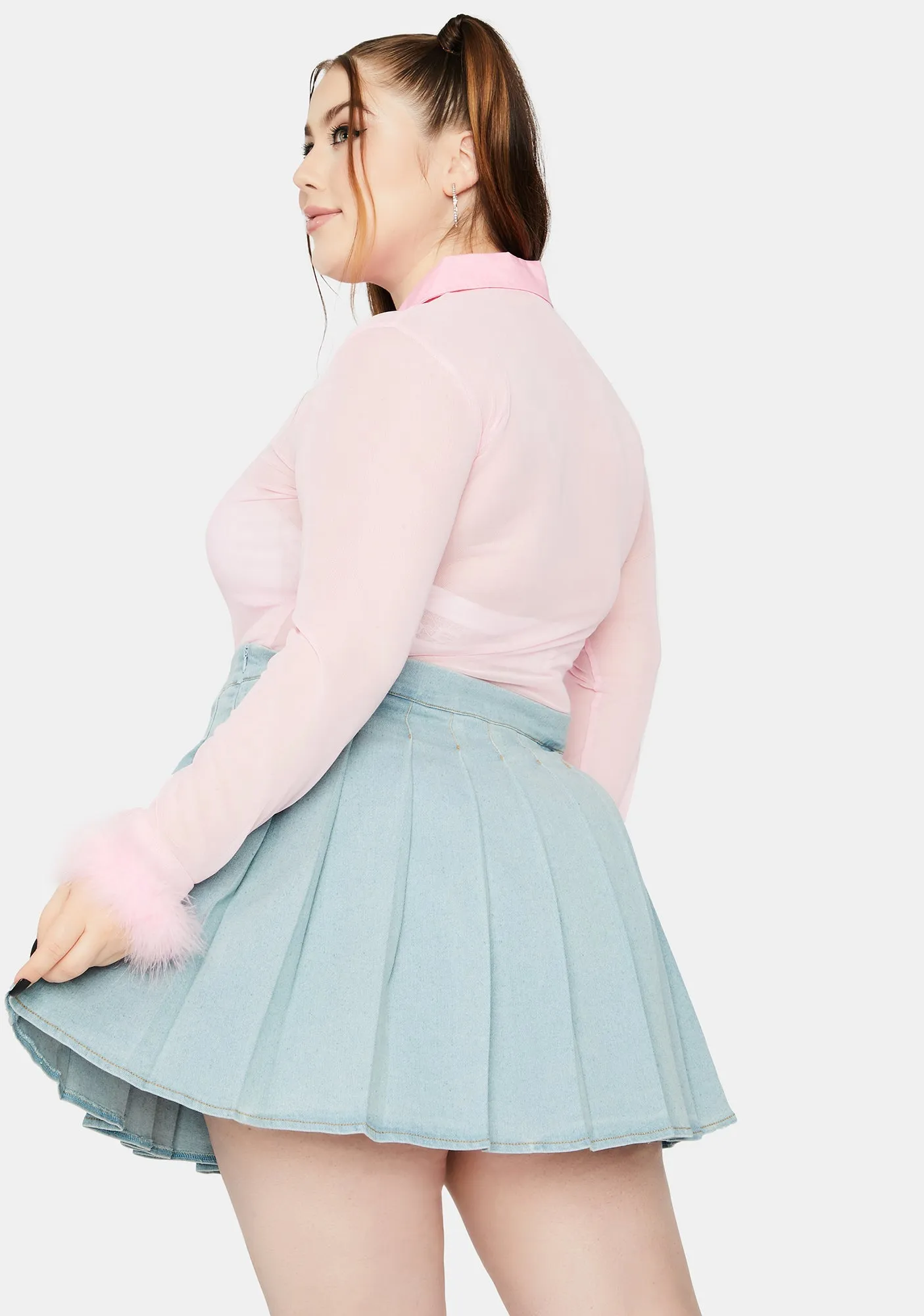 Plus Daring Denim Pleated Skirt