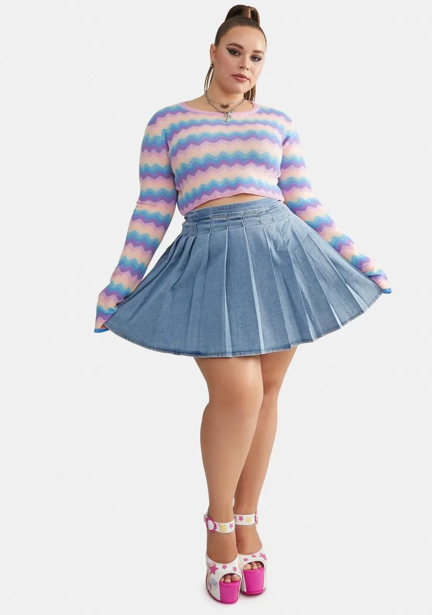 Plus Daring Denim Pleated Skirt