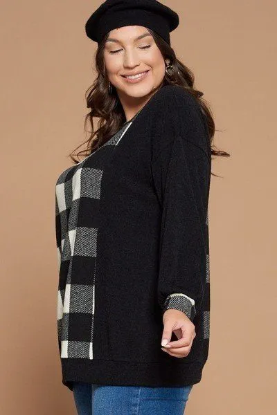 Plus Size Buffalo Plaid Check Contrast Pullover Tunic Top