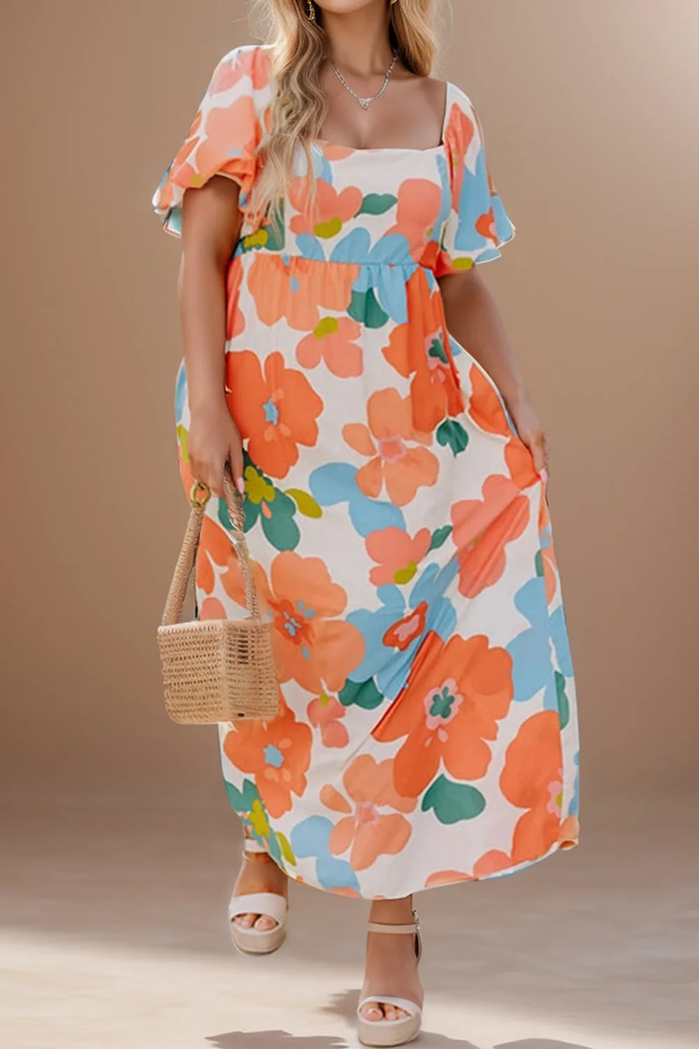 Plus Size Printed Short Sleeve Dress