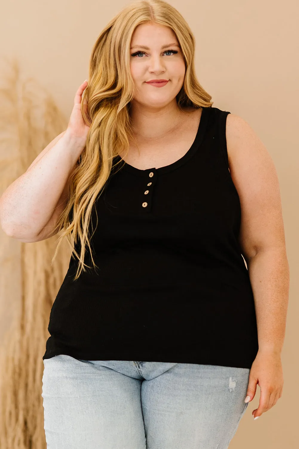 Plus Size Quarter Button Ribbed Tank