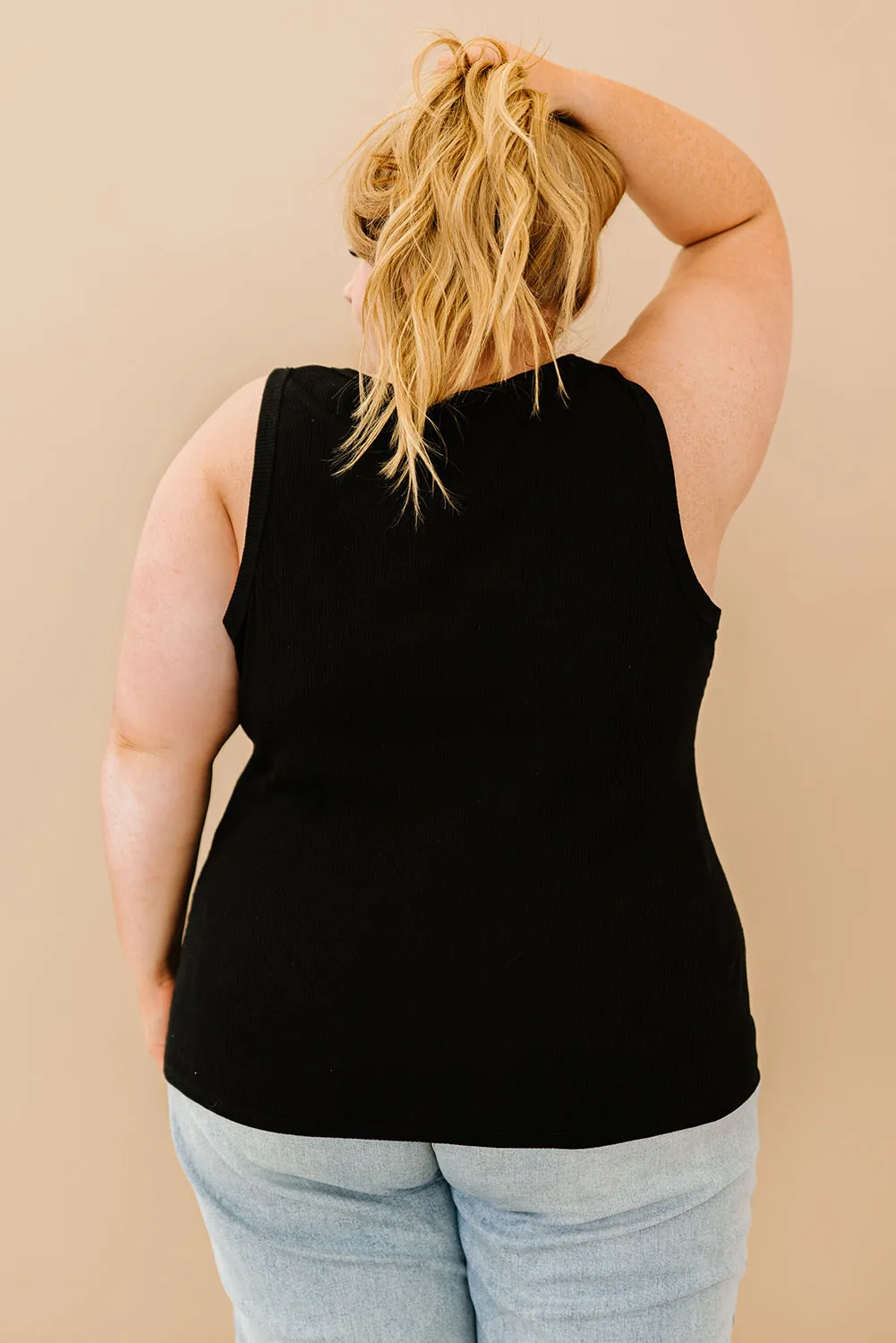 Plus Size Quarter Button Ribbed Tank