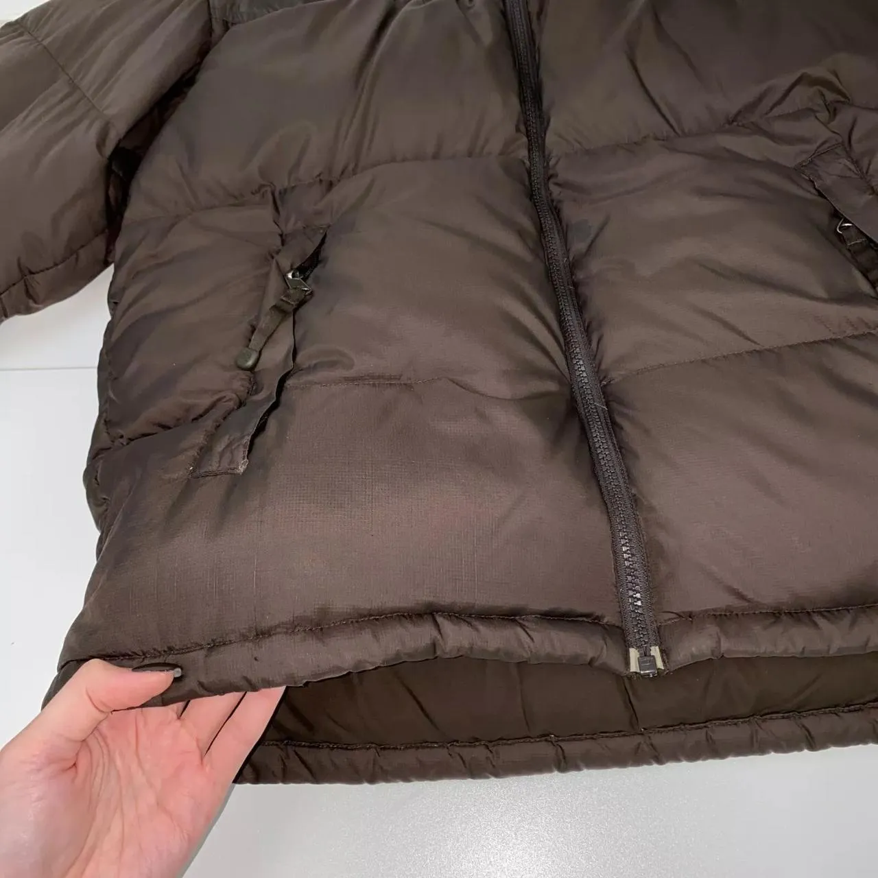 Preowned The North Face Nuptse Mens Down Puffer Jacket 700 Size M Brown Genuine TNF